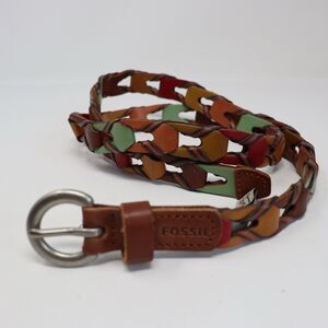 Fossil Leather Belt Knots Braided Brown Multicolor Women's Size M